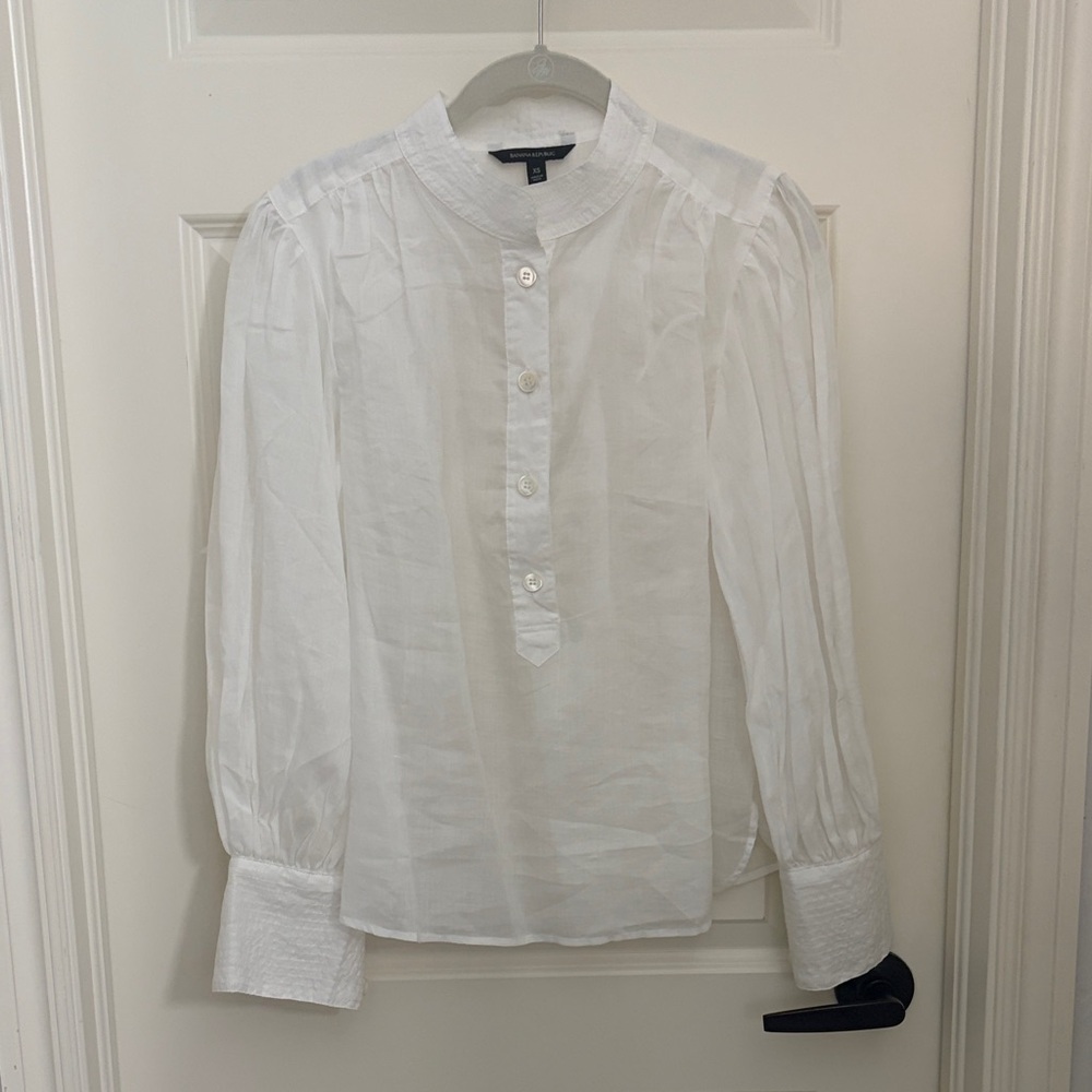 Banana Republic White Pintuck Mandarin Collar Poet Blouse